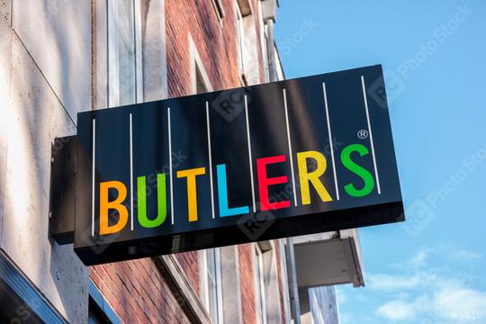 AACHEN, GERMANY JANUARY, 2017: The logo of the brand "Butlers", Butlers is a home accessories store in Aachen, Germany.  : Stock Photo or Stock Video Download rcfotostock photos, images and assets rcfotostock | RC Photo Stock.: