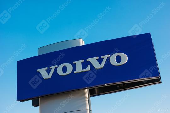 AACHEN, GERMANY JANUARY, 2017: Volvo logo against blue sky. Volvo is Swedish multinational manufacturing company headquartered in Goteborg producing.  : Stock Photo or Stock Video Download rcfotostock photos, images and assets rcfotostock | RC Photo Stock.: