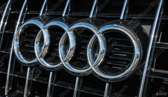 AACHEN, GERMANY MARCH, 2017: Audi emblem on a car grill. Audi is a German automobile manufacturer that designs, engineers, produces, markets and distributes luxury automobiles  : Stock Photo or Stock Video Download rcfotostock photos, images and assets rcfotostock | RC Photo Stock.: