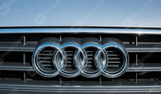 AACHEN, GERMANY MARCH, 2017: Audi logo on a car grill. Audi is a German automobile manufacturer that designs, engineers, produces, markets and distributes luxury automobiles  : Stock Photo or Stock Video Download rcfotostock photos, images and assets rcfotostock | RC Photo Stock.: