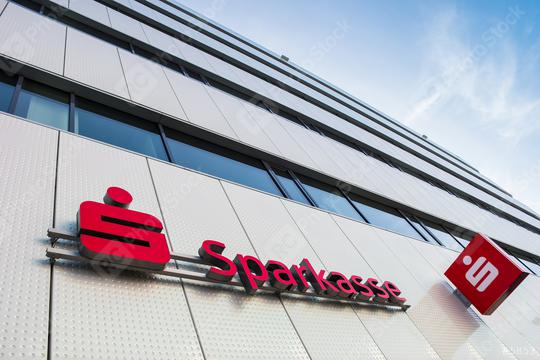 AACHEN, GERMANY MARCH, 2017: Logo of a the German Sparkasse (Savings Bank). Based on OECD studies, the German public banking system had a share of 40% of total banking assets in Germany.  : Stock Photo or Stock Video Download rcfotostock photos, images and assets rcfotostock | RC Photo Stock.: