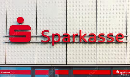 AACHEN, GERMANY MARCH, 2017: Logo of a the German Sparkasse (Savings Bank). Based on OECD studies, the German public banking system had a share of 40% of total banking assets in Germany.  : Stock Photo or Stock Video Download rcfotostock photos, images and assets rcfotostock | RC Photo Stock.: