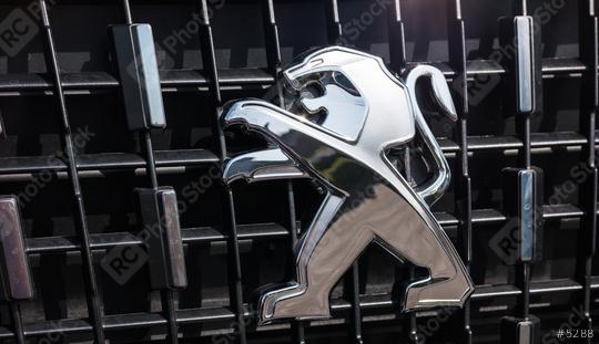 AACHEN, GERMANY MARCH, 2017: Silver Peugeot logo on a car grill. Peugeot is a French cars brand, part of PSA Peugeot Citroen.  : Stock Photo or Stock Video Download rcfotostock photos, images and assets rcfotostock | RC Photo Stock.: