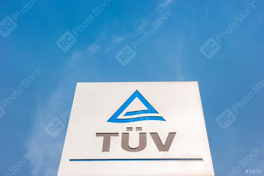 AACHEN, GERMANY MARCH, 2017: The Logo of the "TÜV Rheinland Deutschland" against blue sky. The TÜV Rheinland AG is an internationally active, independent test service provider based in Cologne.  : Stock Photo or Stock Video Download rcfotostock photos, images and assets rcfotostock | RC Photo Stock.: