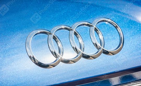 AACHEN, GERMANY OCTOBER, 2017: Audi emblem on a blue car. Audi is a German automobile manufacturer that designs, engineers, produces, markets and distributes luxury automobiles  : Stock Photo or Stock Video Download rcfotostock photos, images and assets rcfotostock | RC Photo Stock.: