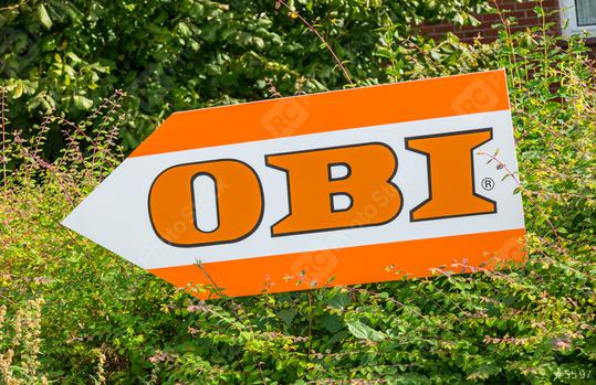 AACHEN, GERMANY OCTOBER, 2017: OBI market sign on a shield. Obi is the largest hardware and do-it-yourself retailer in Germany.  : Stock Photo or Stock Video Download rcfotostock photos, images and assets rcfotostock | RC Photo Stock.: