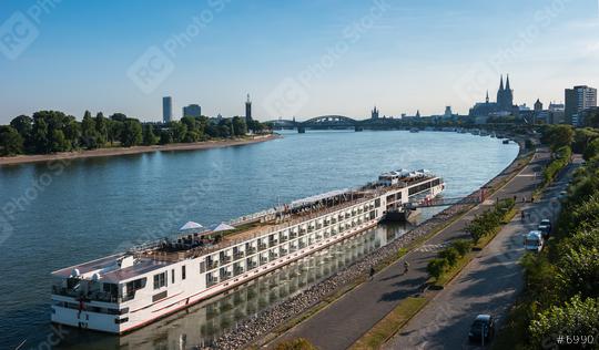 Aerial view of Cologne over the Rhine River with cruise ship in Cologne   : Stock Photo or Stock Video Download rcfotostock photos, images and assets rcfotostock | RC Photo Stock.: