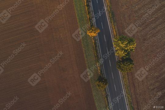 Aerial view of traffic on two lane road through countryside and cultivated fields  : Stock Photo or Stock Video Download rcfotostock photos, images and assets rcfotostock | RC Photo Stock.: