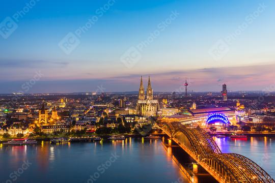 Aerial view on Cologne at dusk sunset  : Stock Photo or Stock Video Download rcfotostock photos, images and assets rcfotostock | RC Photo Stock.: