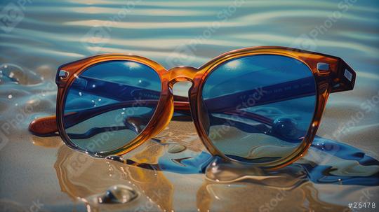 Amber sunglasses on water with wavy reflections and droplets  : Stock Photo or Stock Video Download rcfotostock photos, images and assets rcfotostock | RC Photo Stock.: