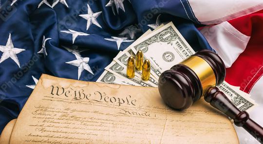 American Constitution with judge gavel and gun cartridges and dollar notes  : Stock Photo or Stock Video Download rcfotostock photos, images and assets rcfotostock | RC Photo Stock.: