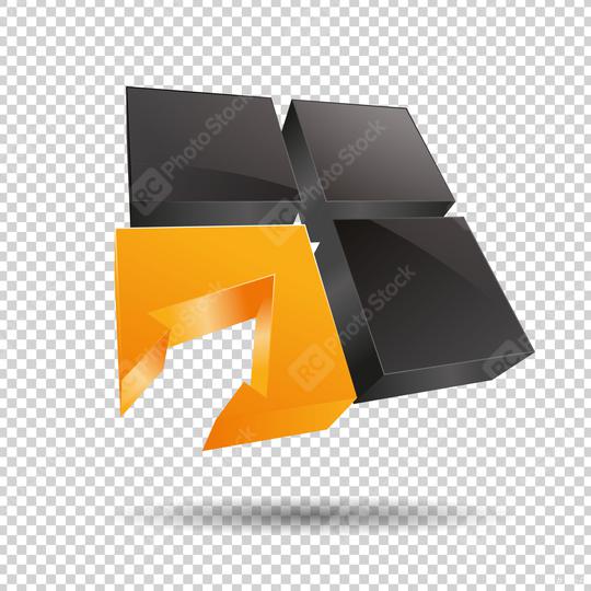 arrow in a window cube frame 3d vector icon as logo formation in black and orange glossy colors, Corporate design on checked transparent background. Vector illustration. Eps 10 vector file.  : Stock Photo or Stock Video Download rcfotostock photos, images and assets rcfotostock | RC-Photo-Stock.: