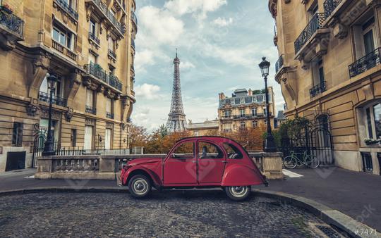 Avenue de Camoens in Paris with red retro car  : Stock Photo or Stock Video Download rcfotostock photos, images and assets rcfotostock | RC Photo Stock.:
