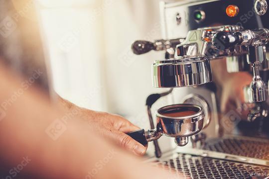 barman attaching portafilter to the apparatus  : Stock Photo or Stock Video Download rcfotostock photos, images and assets rcfotostock | RC Photo Stock.: