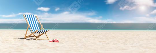 Beach chair with flip-flops  empty sand. Beach with blue sky in summer as vacation, copy space for individual text  : Stock Photo or Stock Video Download rcfotostock photos, images and assets rcfotostock | RC-Photo-Stock.: