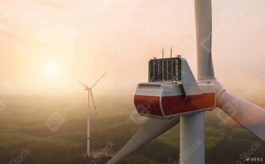Beautiful sunset above the windmills on a forest lanscape with mist  : Stock Photo or Stock Video Download rcfotostock photos, images and assets rcfotostock | RC Photo Stock.: