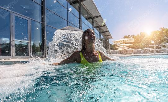 Beautiful woman enjoying jet of water in spa resort  : Stock Photo or Stock Video Download rcfotostock photos, images and assets rcfotostock | RC Photo Stock.: