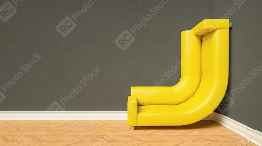 bended yellow couch in a corner of a small room climbing up the wall with plenty, with copyspace for your individual text.  : Stock Photo or Stock Video Download rcfotostock photos, images and assets rcfotostock | RC Photo Stock.: