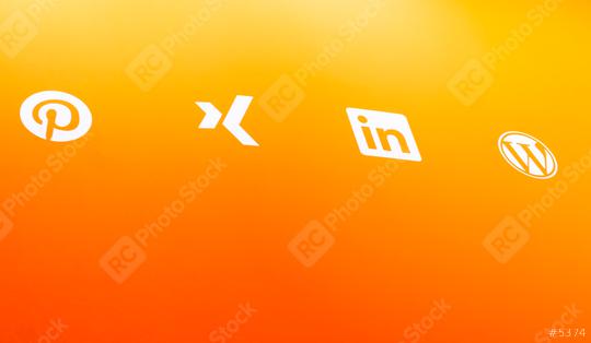 BERLIN, GERMANY JULY 2019: Popular social media icons such as: linkedin, xing, wordpress, pinterest, printed on orange paper.  : Stock Photo or Stock Video Download rcfotostock photos, images and assets rcfotostock | RC Photo Stock.: