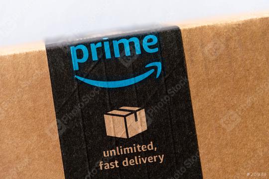 BERLIN, GERMANY JUNE 2020: Amazon prime label on a parcel. Prime is a service offered by online retailer Amazon for faster delivery of orders.  : Stock Photo or Stock Video Download rcfotostock photos, images and assets rcfotostock | RC Photo Stock.: