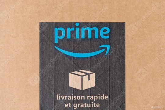 BERLIN, GERMANY JUNE 2020: Amazon prime label on a printed on cardboard box or parcel security scotch tape. Prime is a service offered by online retailer Amazon for faster delivery of orders.  : Stock Photo or Stock Video Download rcfotostock photos, images and assets rcfotostock | RC Photo Stock.: