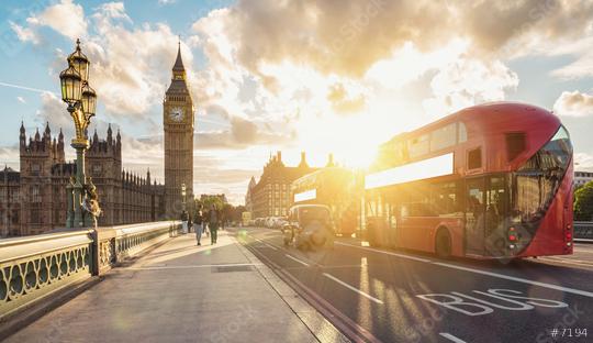 Big ben clock tower at sunset with red double decker bus, London  : Stock Photo or Stock Video Download rcfotostock photos, images and assets rcfotostock | RC Photo Stock.: