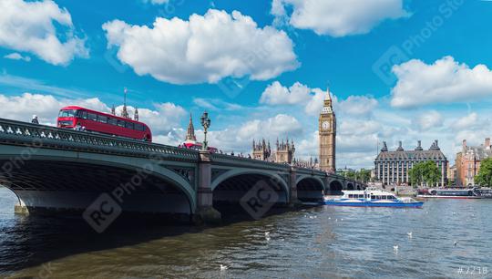 Big Ben, Westminster Bridge with red bus on River Thames in London, the UK.  : Stock Photo or Stock Video Download rcfotostock photos, images and assets rcfotostock | RC Photo Stock.: