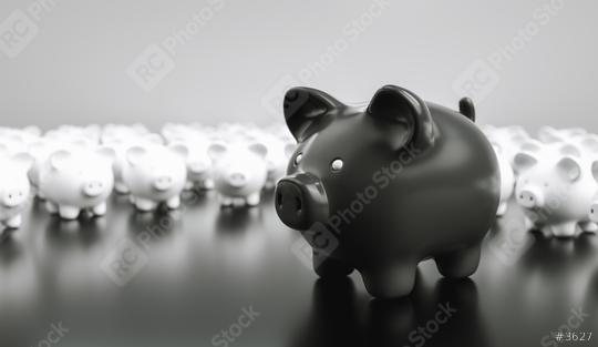 Big black piggy bank with small white piggy banks, investment and development concept   : Stock Photo or Stock Video Download rcfotostock photos, images and assets rcfotostock | RC-Photo-Stock.: