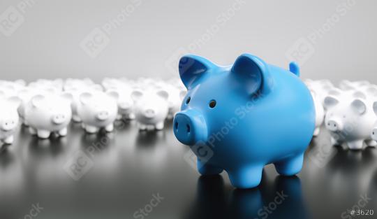 Big blue piggy bank with small white piggy banks, investment and development concept   : Stock Photo or Stock Video Download rcfotostock photos, images and assets rcfotostock | RC Photo Stock.: