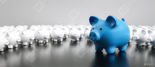 Big blue piggy bank with small white piggy banks on a table, banner size  : Stock Photo or Stock Video Download rcfotostock photos, images and assets rcfotostock | RC Photo Stock.:
