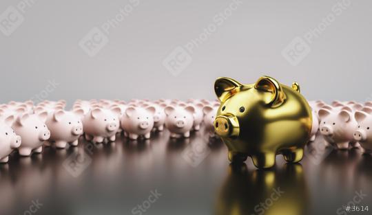 Big golden piggy bank in front of small pink piggy banks, investment and development concept   : Stock Photo or Stock Video Download rcfotostock photos, images and assets rcfotostock | RC Photo Stock.: