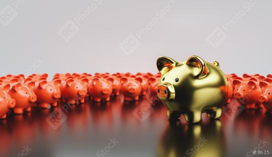 Big golden piggy bank in front of small red piggy banks, investment and development concept   : Stock Photo or Stock Video Download rcfotostock photos, images and assets rcfotostock | RC Photo Stock.: