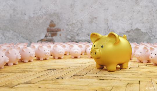 Big golden piggy bank with small pink piggy banks, investment and development concept   : Stock Photo or Stock Video Download rcfotostock photos, images and assets rcfotostock | RC Photo Stock.: