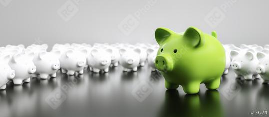 Big green piggy bank with small white piggy banks on a table, banner size  : Stock Photo or Stock Video Download rcfotostock photos, images and assets rcfotostock | RC Photo Stock.: