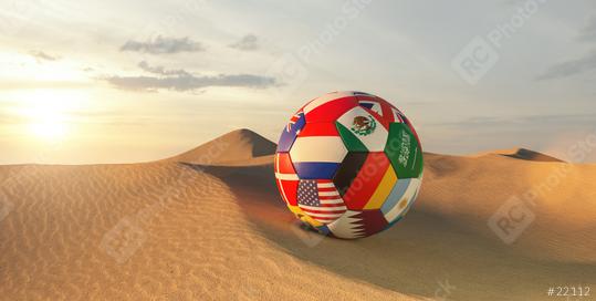 Big soccer ball with many country flags for the World Cup in the desert of Qatar   : Stock Photo or Stock Video Download rcfotostock photos, images and assets rcfotostock | RC Photo Stock.: