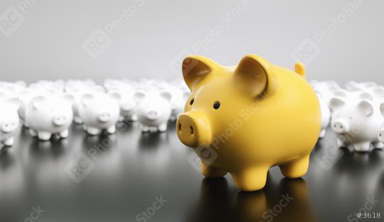 Big yellow piggy bank with small white piggy banks on a table  : Stock Photo or Stock Video Download rcfotostock photos, images and assets rcfotostock | RC Photo Stock.: