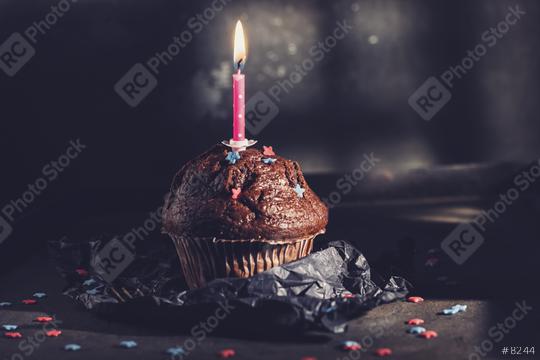 Birthday cupcake or muffin with Candle  : Stock Photo or Stock Video Download rcfotostock photos, images and assets rcfotostock | RC Photo Stock.: