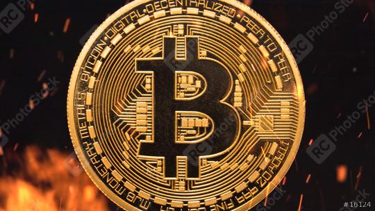 Bitcoin - bit coin BTC cryptocurrency money burning in flames and fire sparkles  : Stock Photo or Stock Video Download rcfotostock photos, images and assets rcfotostock | RC Photo Stock.: