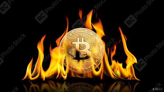 Bitcoin - bit coin BTC cryptocurrency money burning in flames on black background  : Stock Photo or Stock Video Download rcfotostock photos, images and assets rcfotostock | RC Photo Stock.: