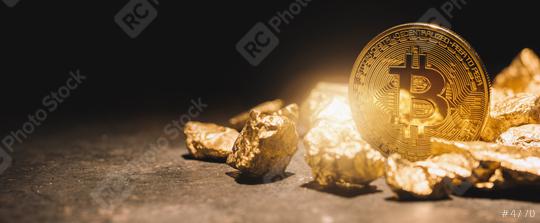Bitcoin and a heap of Gold Nuggets - cryptocurrency concept image  : Stock Photo or Stock Video Download rcfotostock photos, images and assets rcfotostock | RC Photo Stock.: