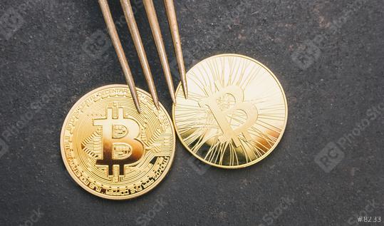 bitcoin and Bitcoin-cash Hard Fork, golden Crytocurrency coins  : Stock Photo or Stock Video Download rcfotostock photos, images and assets rcfotostock | RC Photo Stock.:
