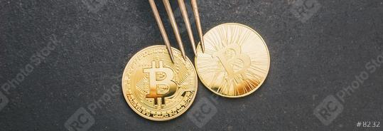 bitcoin (BTC) and Bitcoin Cash (BCH) Hard Fork, digital cryptocurrency concept image, banner size  : Stock Photo or Stock Video Download rcfotostock photos, images and assets rcfotostock | RC Photo Stock.: