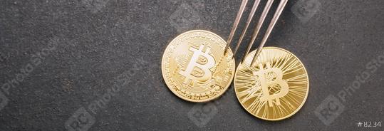 bitcoin (BTC) and Bitcoin Cash (BCH) Hard Fork, digital cryptocurrency concept image, banner size including copy space  : Stock Photo or Stock Video Download rcfotostock photos, images and assets rcfotostock | RC Photo Stock.: