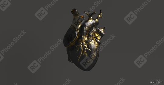 Black Heart with gold Anatomical. Anatomy and medicine concept image.  : Stock Photo or Stock Video Download rcfotostock photos, images and assets rcfotostock | RC Photo Stock.: