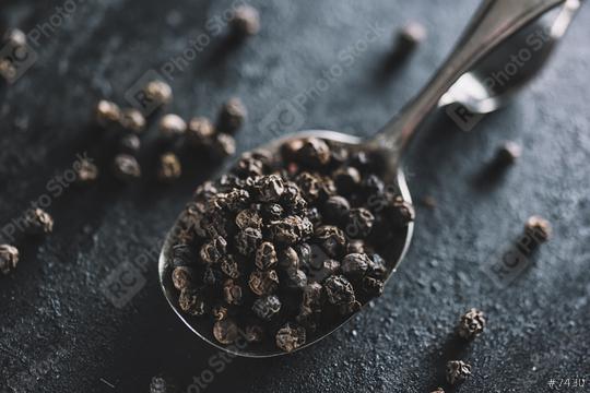 Black pepper corns on a spoon  : Stock Photo or Stock Video Download rcfotostock photos, images and assets rcfotostock | RC Photo Stock.: