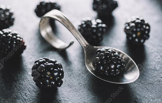 Blackberries on a spoon  : Stock Photo or Stock Video Download rcfotostock photos, images and assets rcfotostock | RC Photo Stock.: