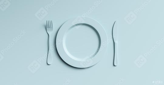 Blank blue plate mockup with fork and knife, top view. Clear ceramic dishware with set cutlery design. Empty blue table ware for lunch or dinner in cafe. copyspace for your individual text.  : Stock Photo or Stock Video Download rcfotostock photos, images and assets rcfotostock | RC Photo Stock.: