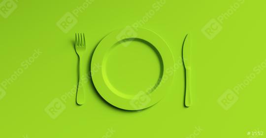 Blank green plate mockup with fork and knife, top view. Clear ceramic dishware with set cutlery design. Empty yellow table ware for lunch or dinner in cafe. copyspace for your individual text.  : Stock Photo or Stock Video Download rcfotostock photos, images and assets rcfotostock | RC Photo Stock.: