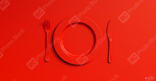 Blank red plate mockup with fork and knife, top view. Clear ceramic dishware with set cutlery design. Empty red table ware for lunch or dinner in cafe. copyspace for your individual text.  : Stock Photo or Stock Video Download rcfotostock photos, images and assets rcfotostock | RC Photo Stock.: