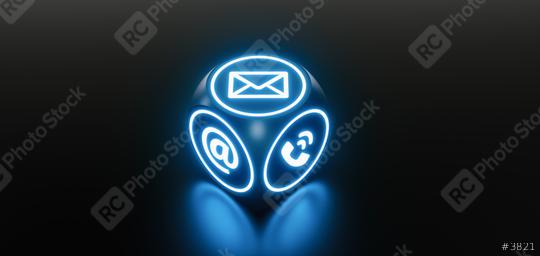Blue Neon light cube with many contact options for communication support hotline  : Stock Photo or Stock Video Download rcfotostock photos, images and assets rcfotostock | RC Photo Stock.: